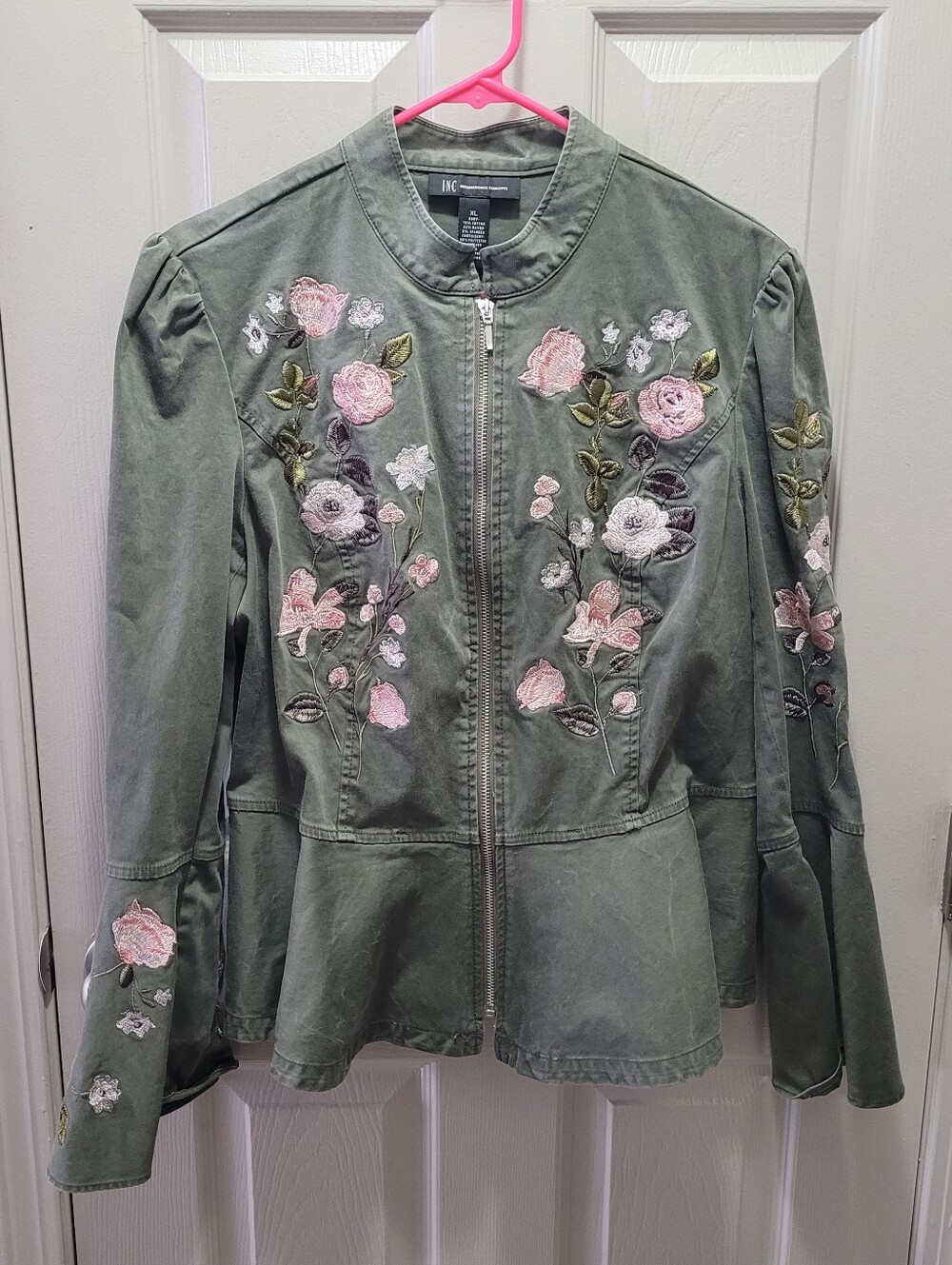 I-N-C International Concepts XL Embroidered Olive Green Utility  Jacket Size XL